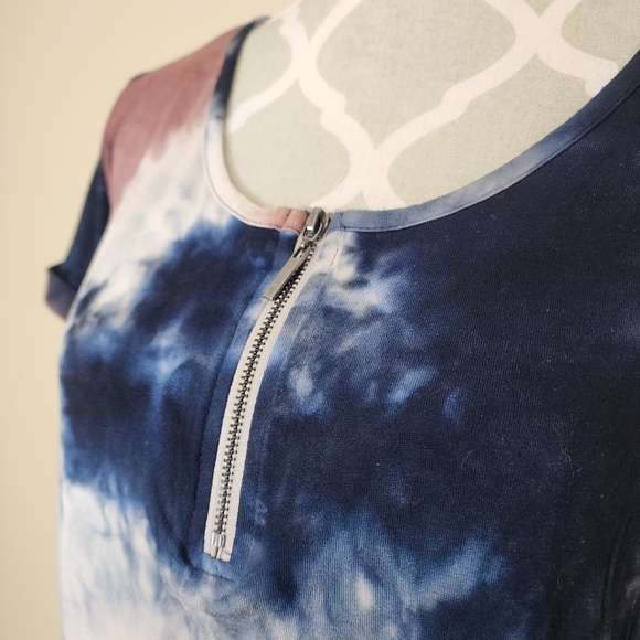 Coin 1804 Tie Dye Front Zip Short Sleeve T-shirt Top Size Small - Picture 3 of 9